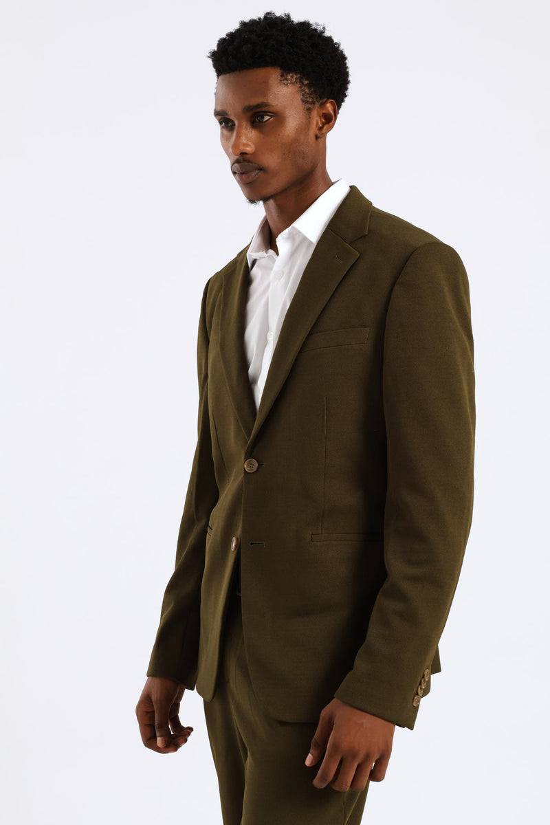 Textured Stretch Suit Jacket - Olive