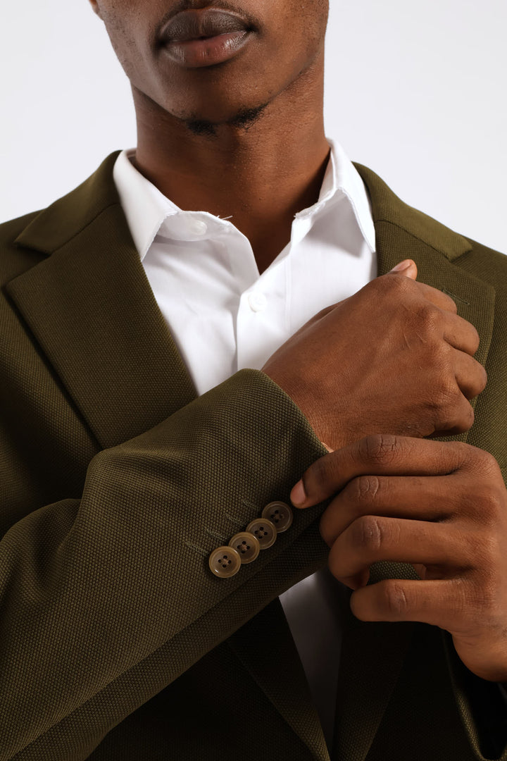 Textured Stretch Suit Jacket - Olive