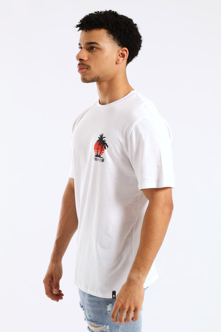 Basic Palm Tree Print Tee - White