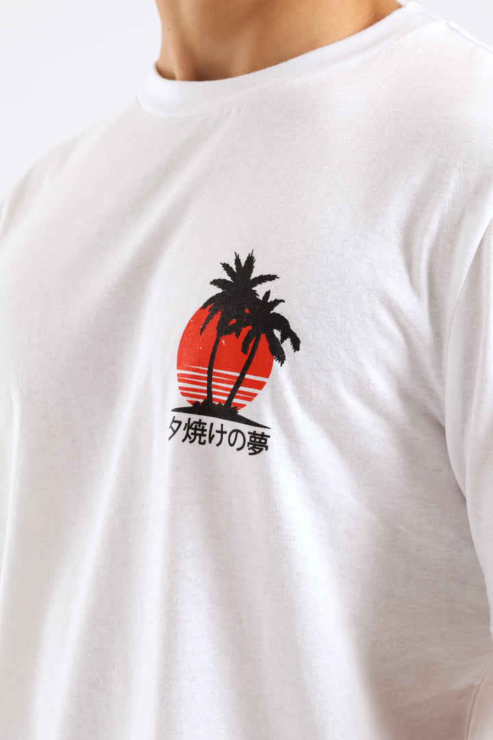 Basic Palm Tree Print Tee - White