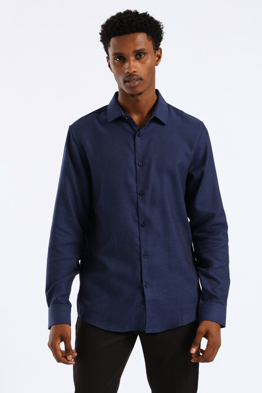 Slim Diamond Spot Textured Shirt - Navy
