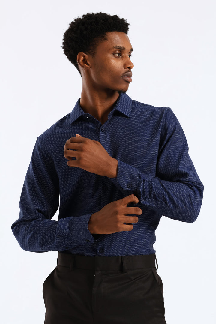 Slim Diamond Spot Textured Shirt - Navy