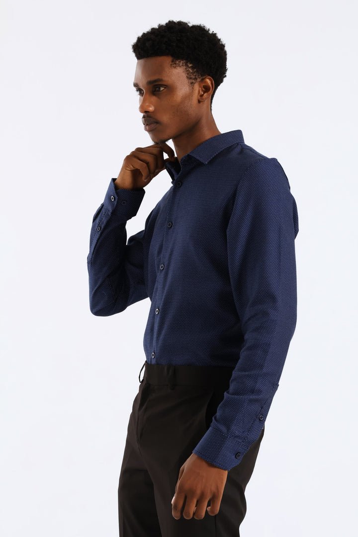 Slim Diamond Spot Textured Shirt - Navy