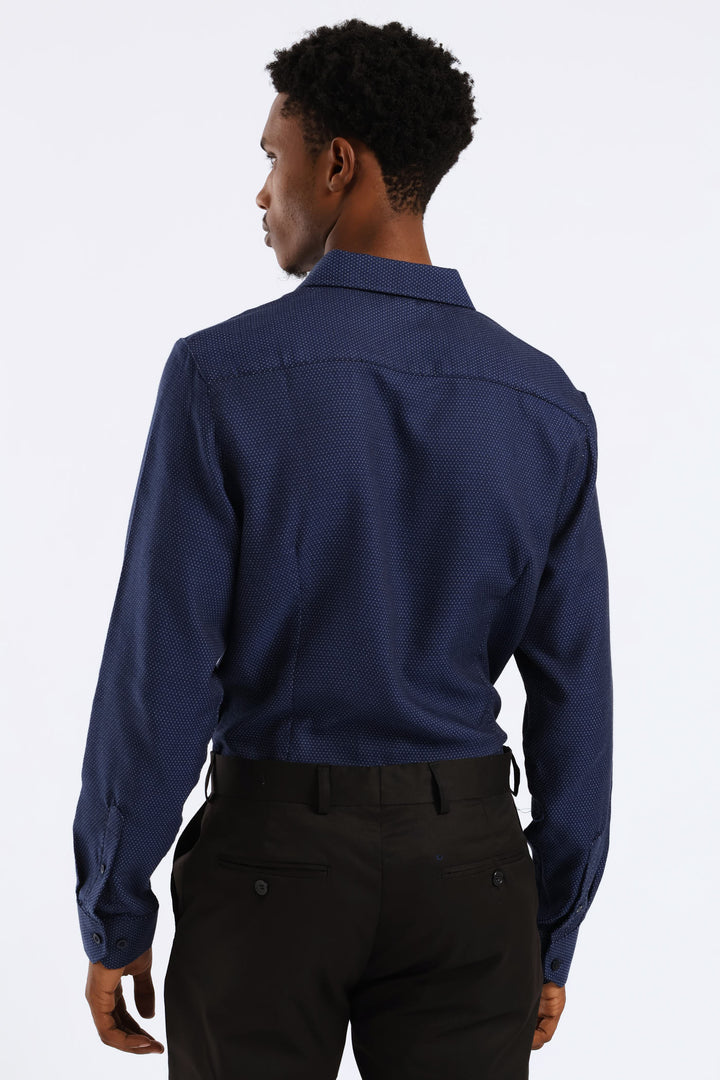 Slim Diamond Spot Textured Shirt - Navy