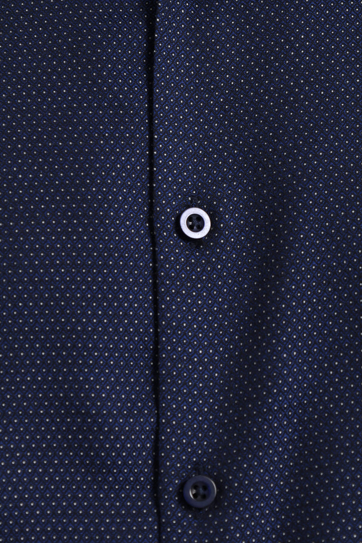 Slim Diamond Spot Textured Shirt - Navy