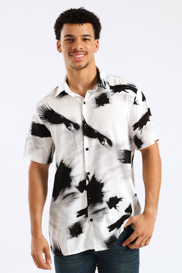 Paint Splash Viscose  Shirt - Off White