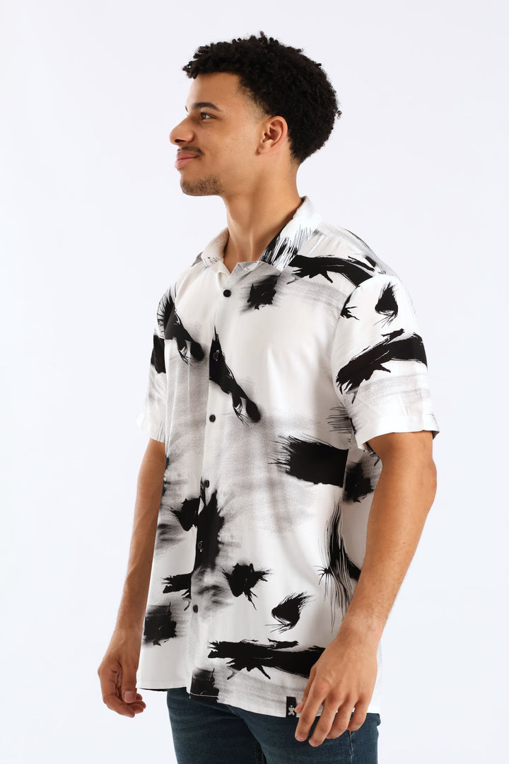 Paint Splash Viscose  Shirt - Off White