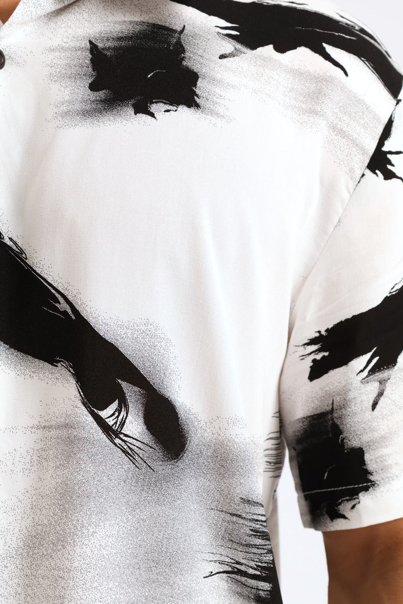Paint Splash Viscose  Shirt - Off White