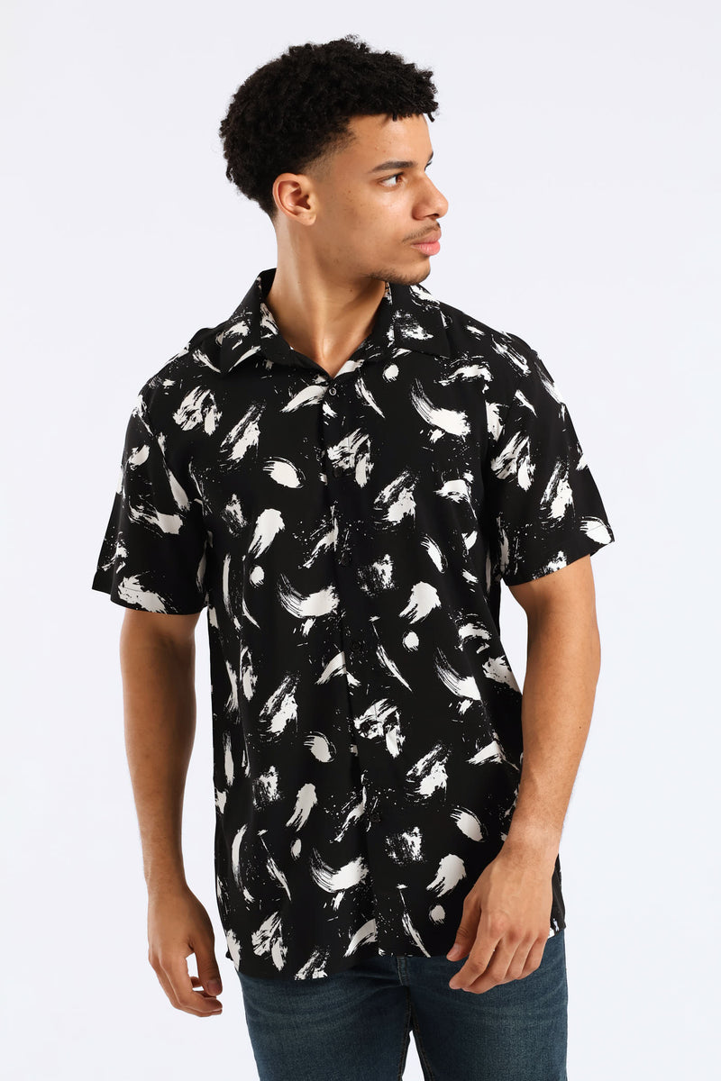 Splash Viscose Print Shirt - Black