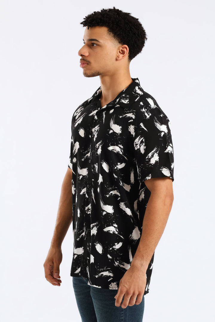 Splash Viscose Print Shirt - Black