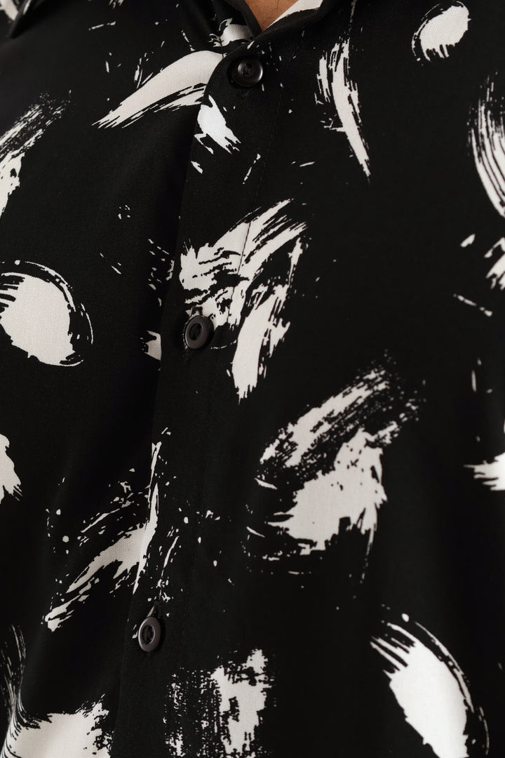 Splash Viscose Print Shirt - Black
