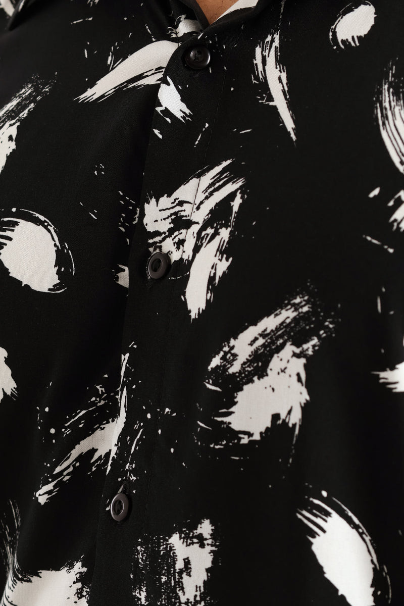 Splash Viscose Print Shirt - Black