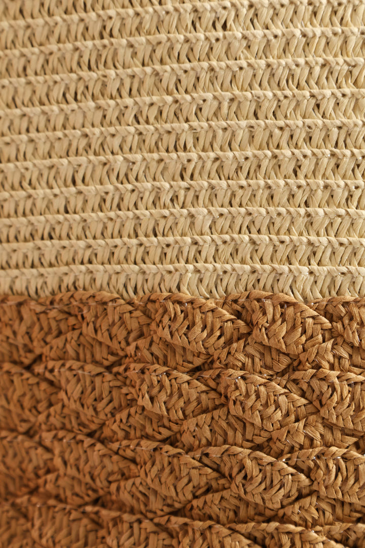 Colourblock Straw Shopper - Cream