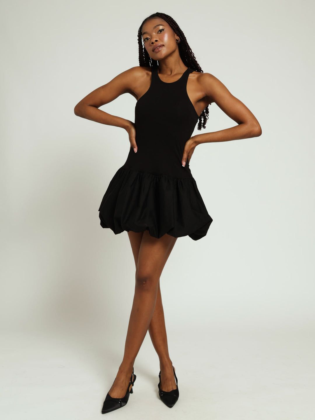 Balloon Hem Dress - Black