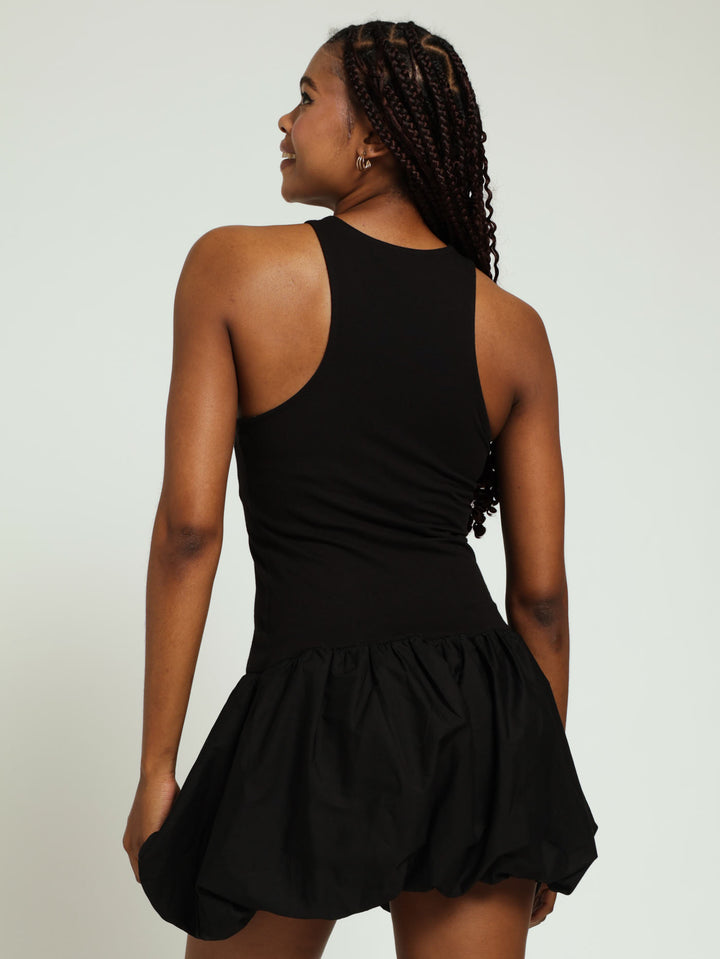 Balloon Hem Dress - Black