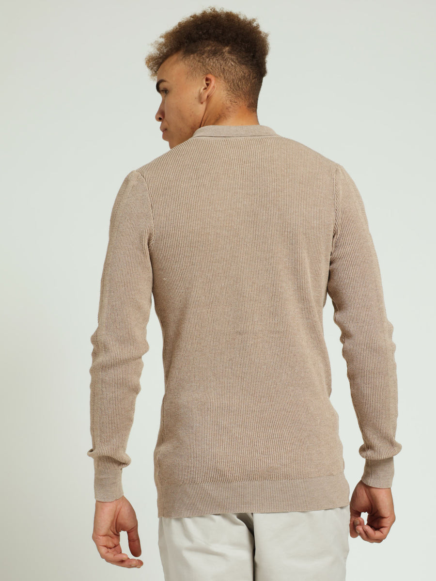 Long Sleeve Zip Rib Muscle Knitwear Stone Edgars