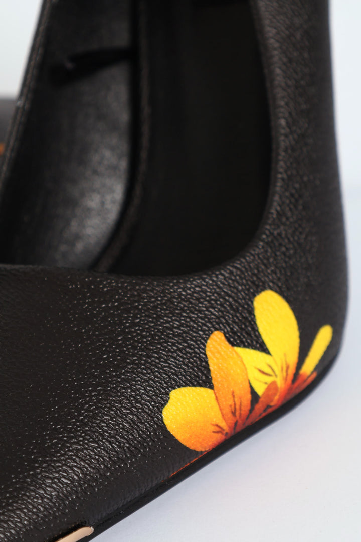 Black Base Floral Print Stiletto Heel - Black