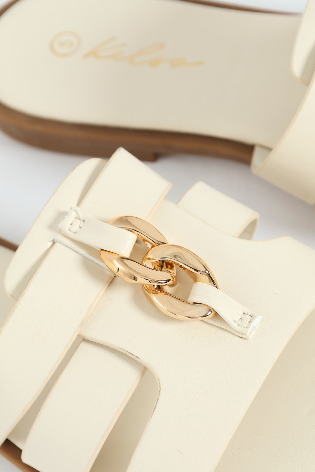 Square Toe Chain Mule Sandal - Off White