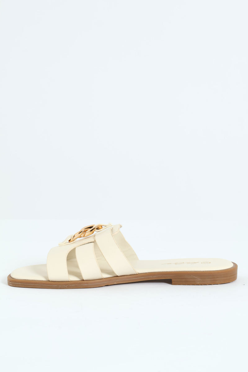 Square Toe Chain Mule Sandal - Off White