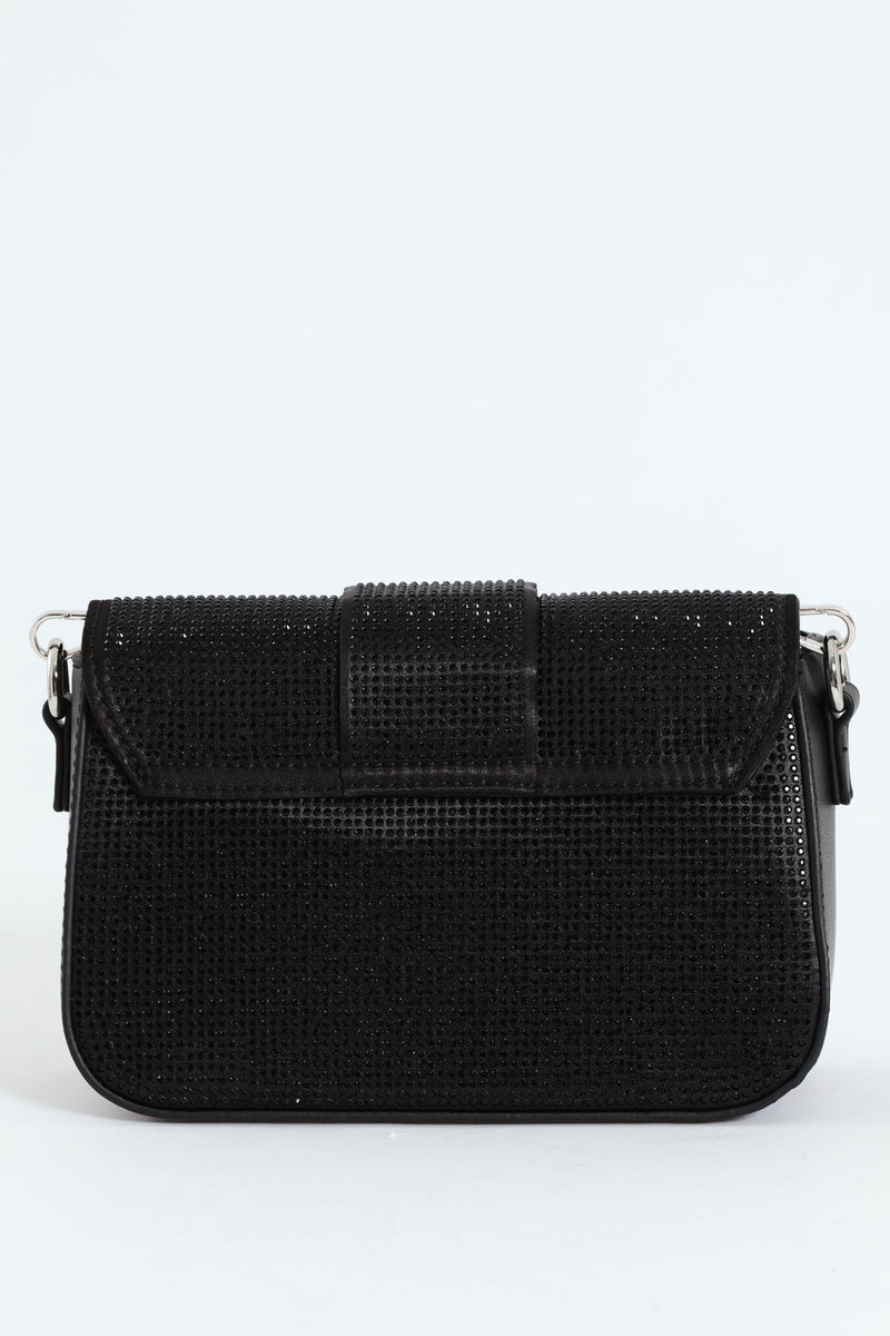 Rhinestone Evening Satchel - Black