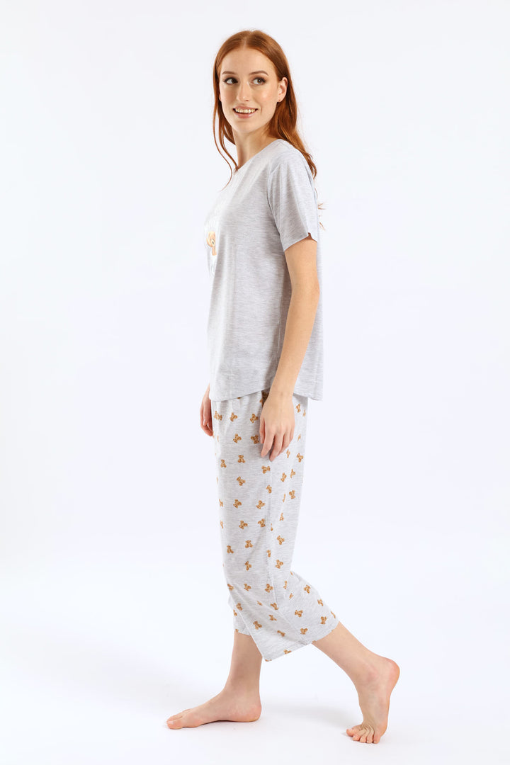 Bear Knit Capri Pants PJ Set - Grey Melange