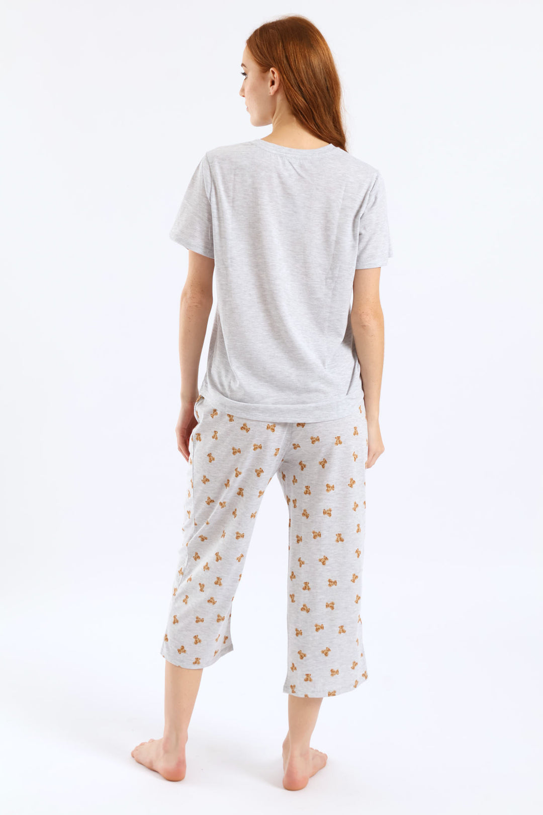 Bear Knit Capri Pants PJ Set - Grey Melange
