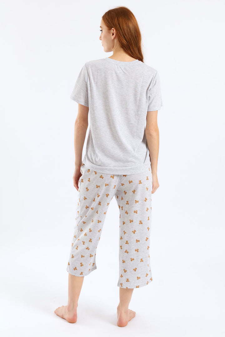 Bear Knit Capri Pants PJ Set - Grey Melange