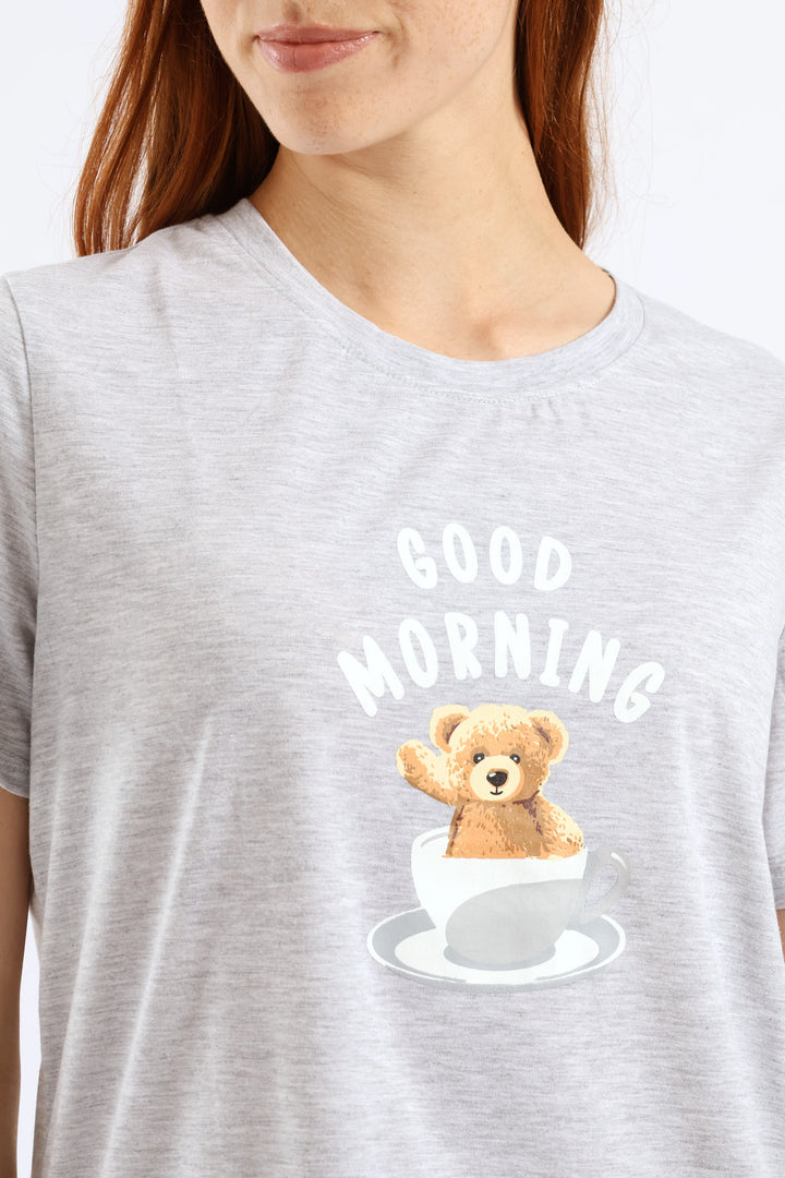 Bear Knit Capri Pants PJ Set - Grey Melange