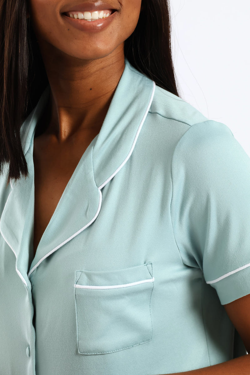 Button Through Sleepshirt - Duck Egg