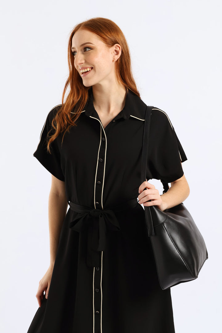 Buckle Detail Shoulder Bag - Black