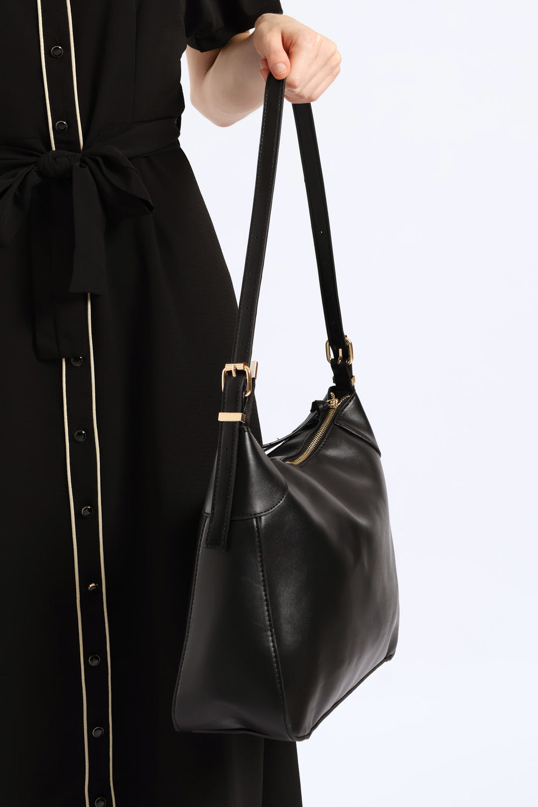 Buckle Detail Shoulder Bag - Black