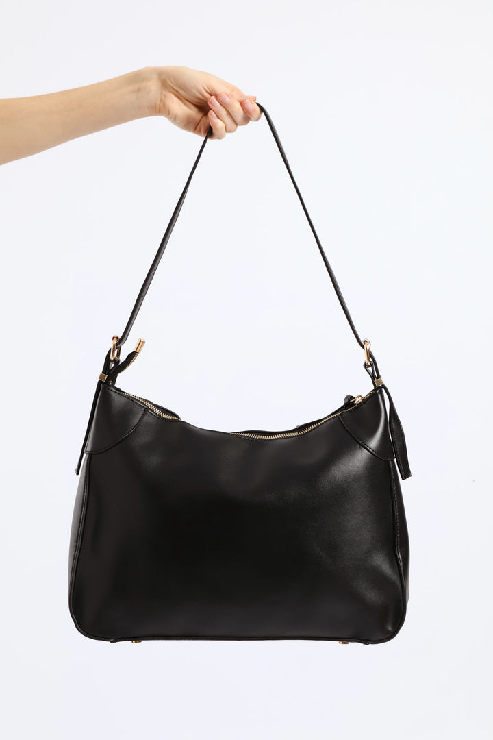 Buckle Detail Shoulder Bag - Black