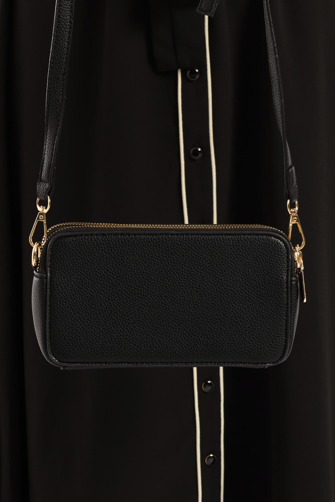 Double Top Zip Camera Bag - Black