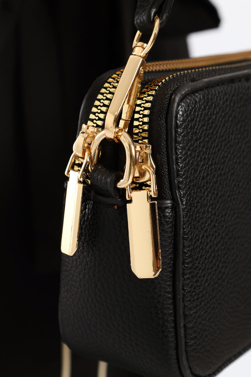 Double Top Zip Camera Bag - Black