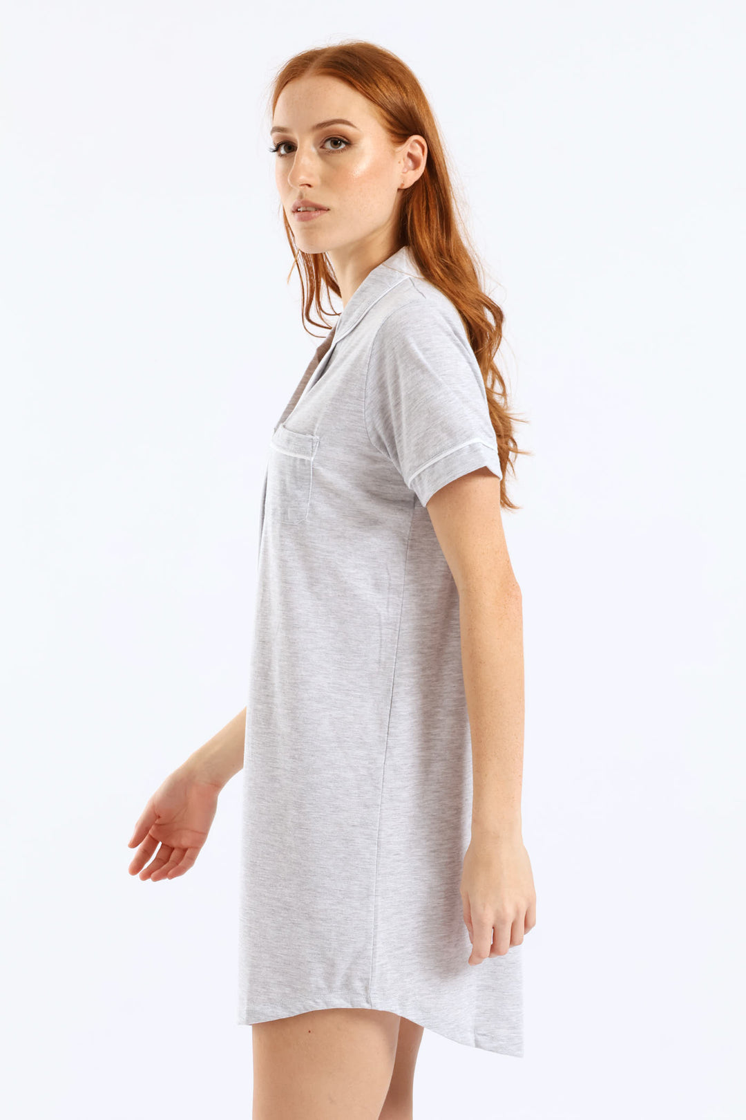 Button Through Knit Sleepshirt - Grey Melange