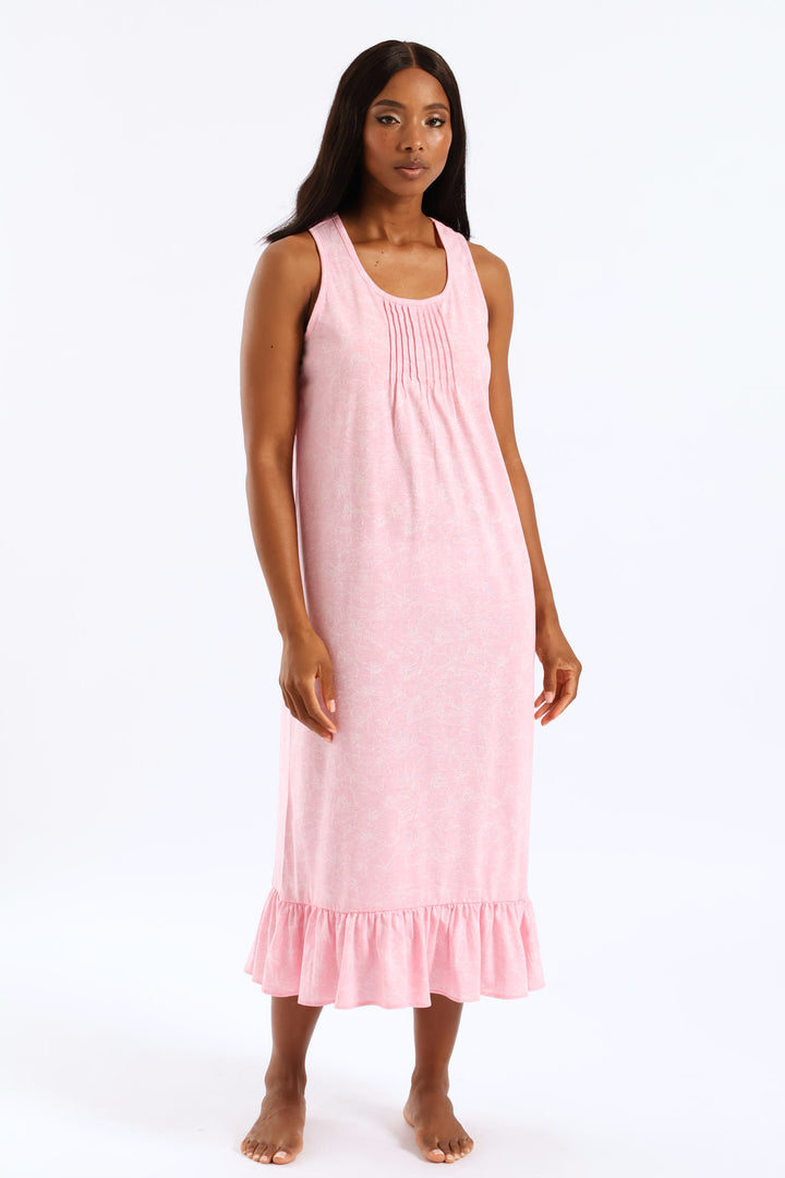 Floral Line Knit Sleepshirt - Pink