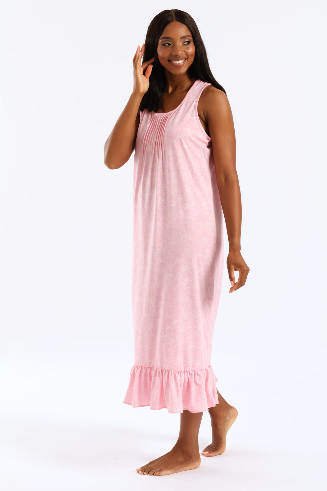 Floral Line Knit Sleepshirt - Pink