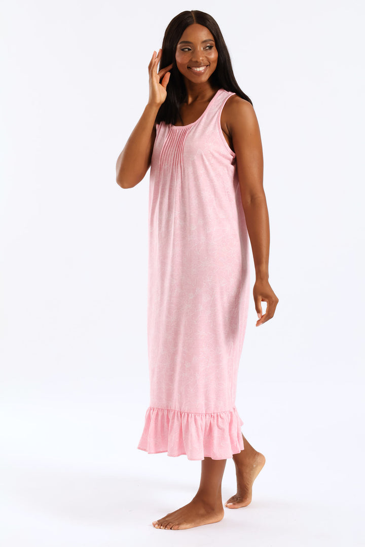 Floral Line Knit Sleepshirt - Pink