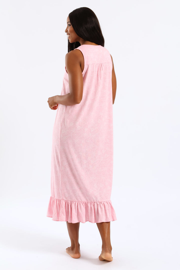 Floral Line Knit Sleepshirt - Pink