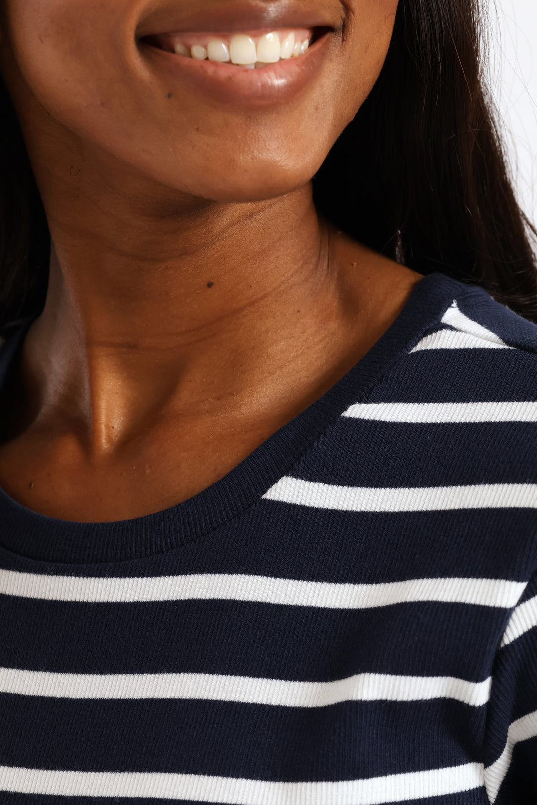 Rib Fitted Stripe Tee - Navy/White
