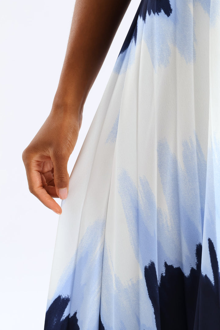 Strappy Pleated Tie-Dye Maxi Dress - Blue