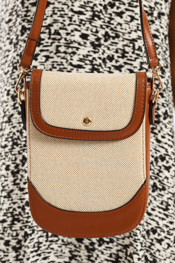 Colourblock Canvas Cellphone Bag - Tan