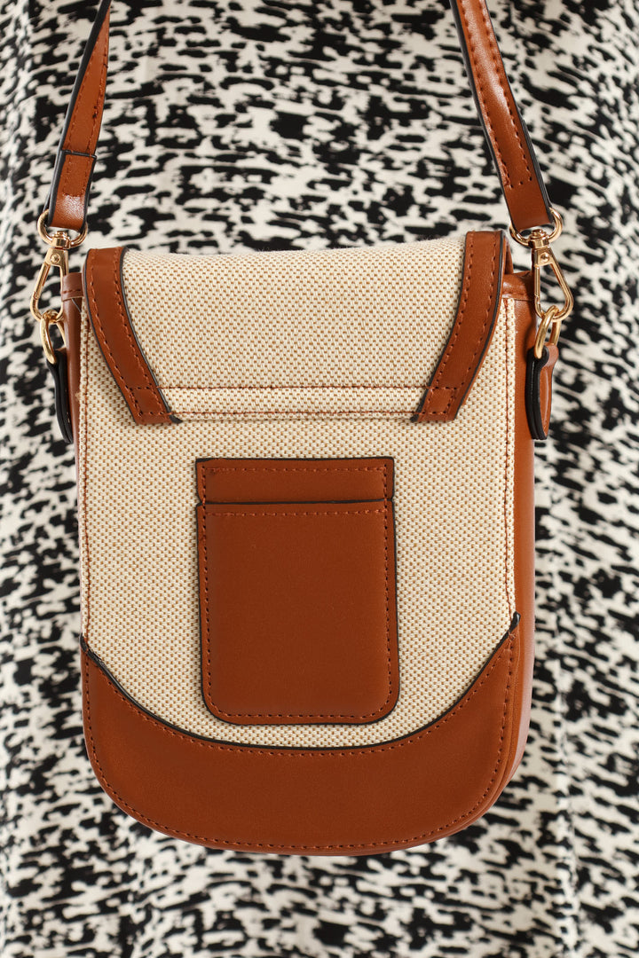 Colourblock Canvas Cellphone Bag - Tan