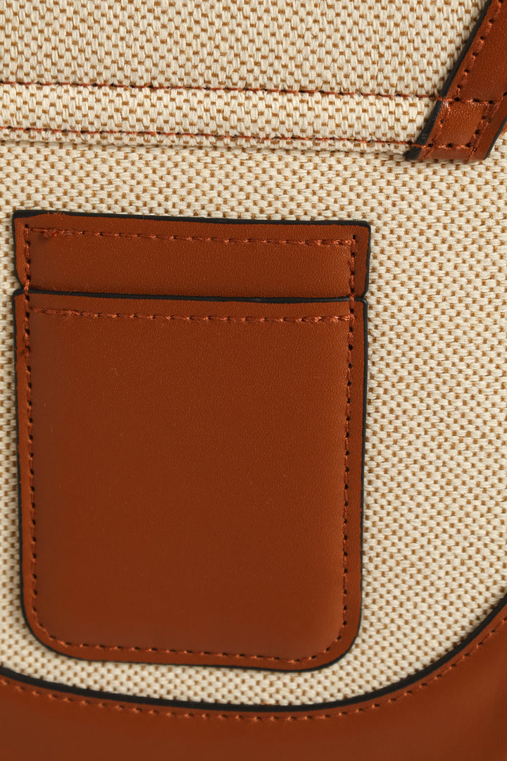 Colourblock Canvas Cellphone Bag - Tan