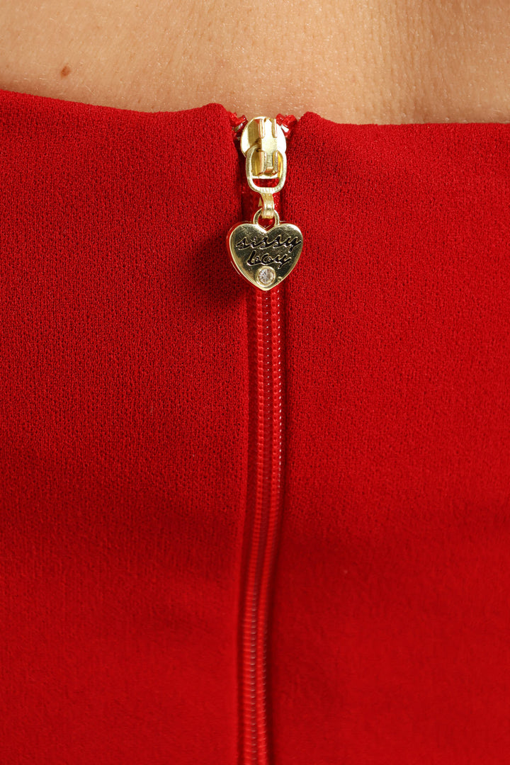 Straight Neckline Bow Detail Mini Dress - Red