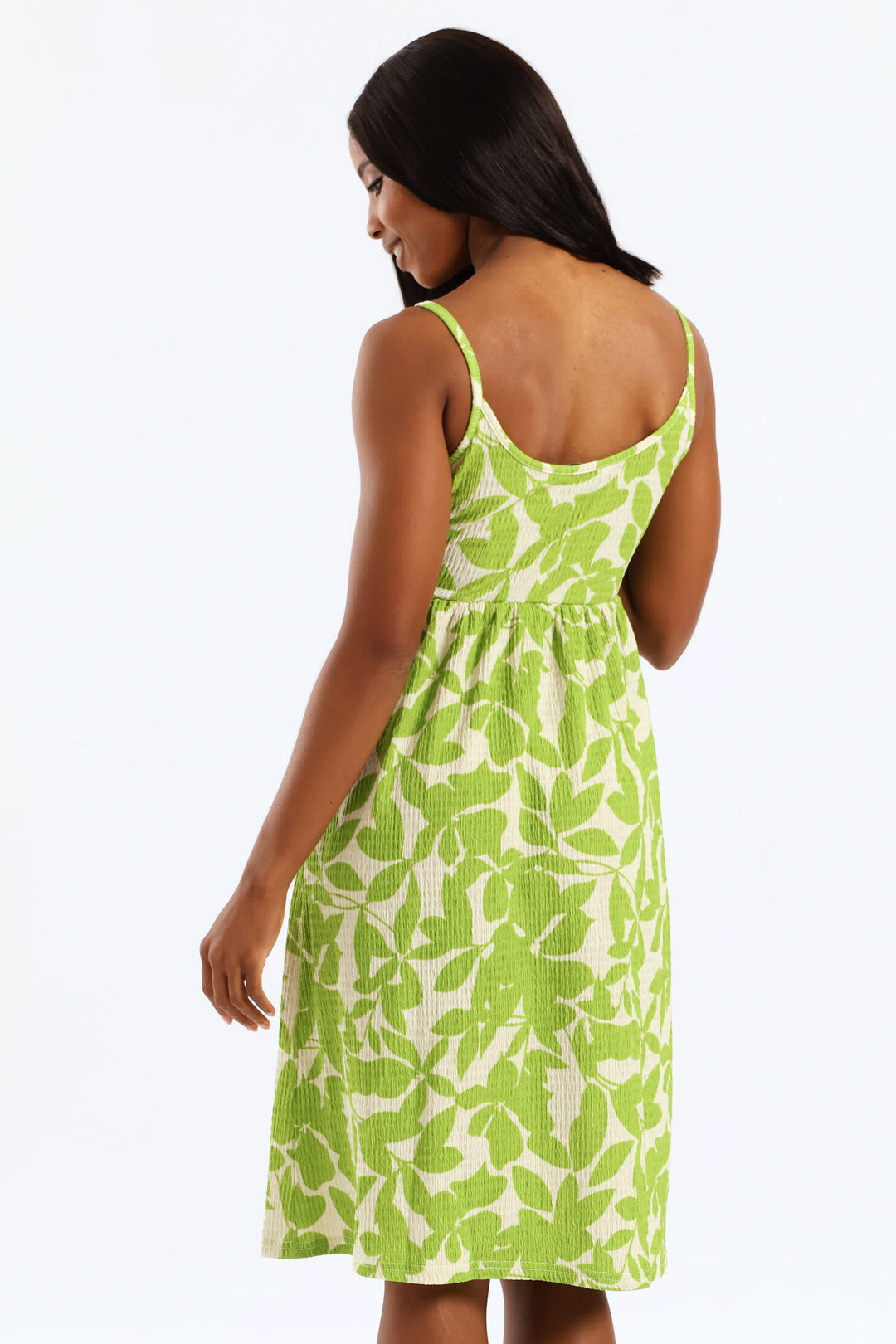 Button Detail Print Strappy Sundress - Light Chartreuse