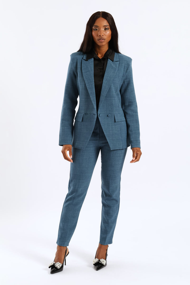 Button Detail Linen Blend Blazer - Teal