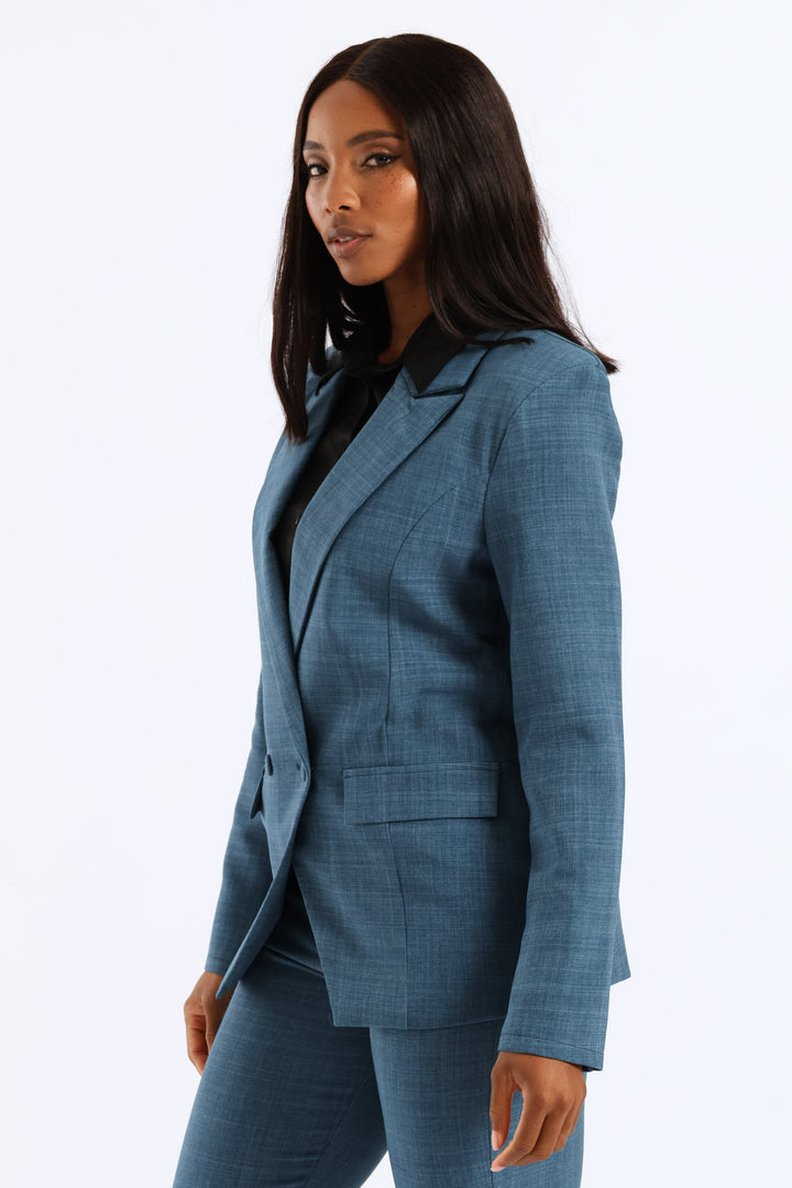 Button Detail Linen Blend Blazer - Teal