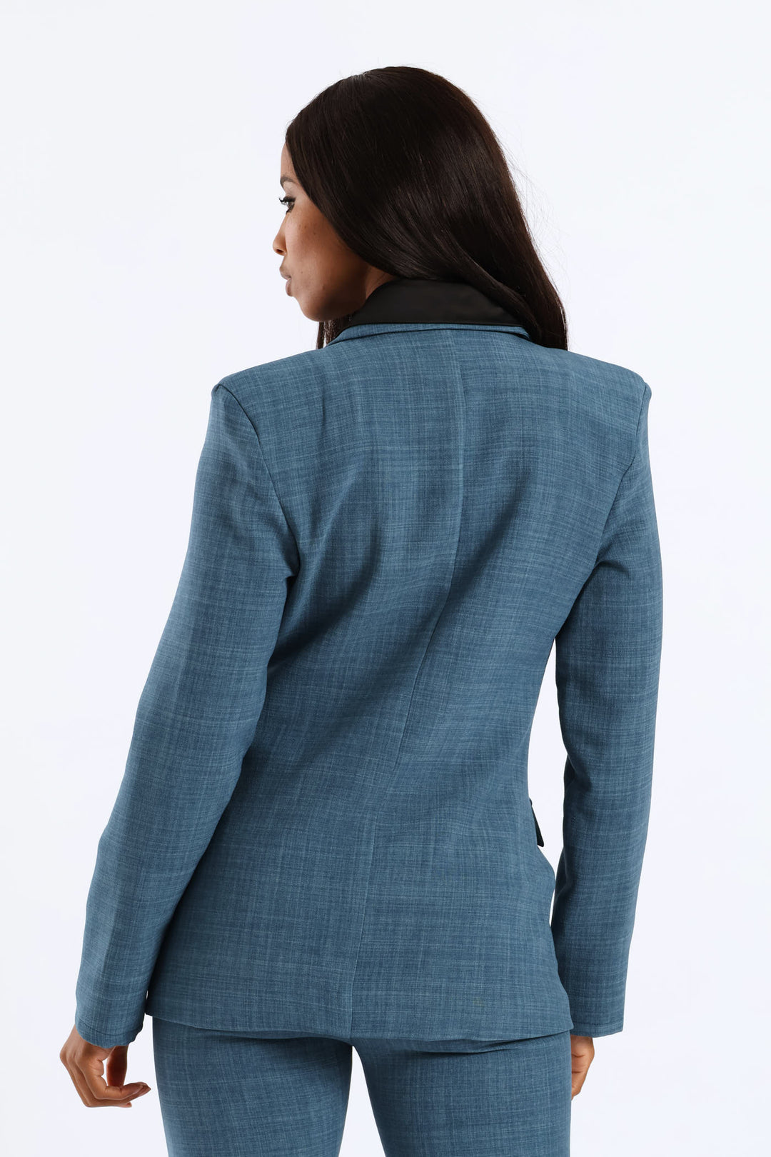 Button Detail Linen Blend Blazer - Teal