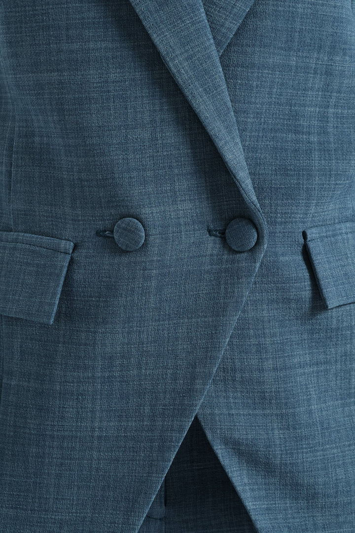 Button Detail Linen Blend Blazer - Teal